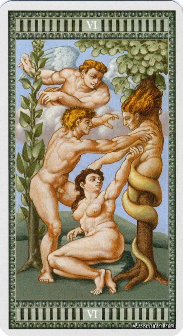 The Lovers card from the Michelangelo Tarot deck