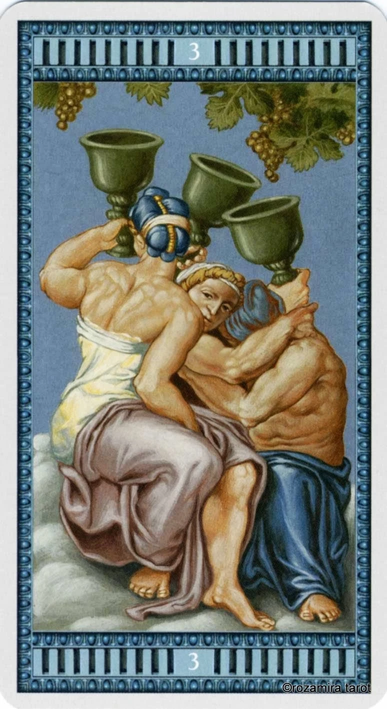 Three of Cups card from the Michelangelo Tarot deck