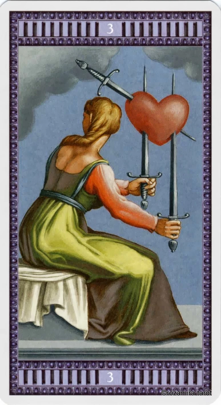 Three of Swords card from the Michelangelo Tarot deck