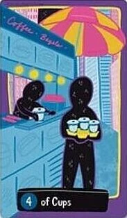 Four of Cups - Midnight City Tarot - Tarot Deck by Jackie Gillies Four of Cups - Midnight City Tarot - Tarot Deck by Jackie Gillies