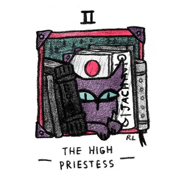 The High Priestess card from the Mini Cat Tarot deck