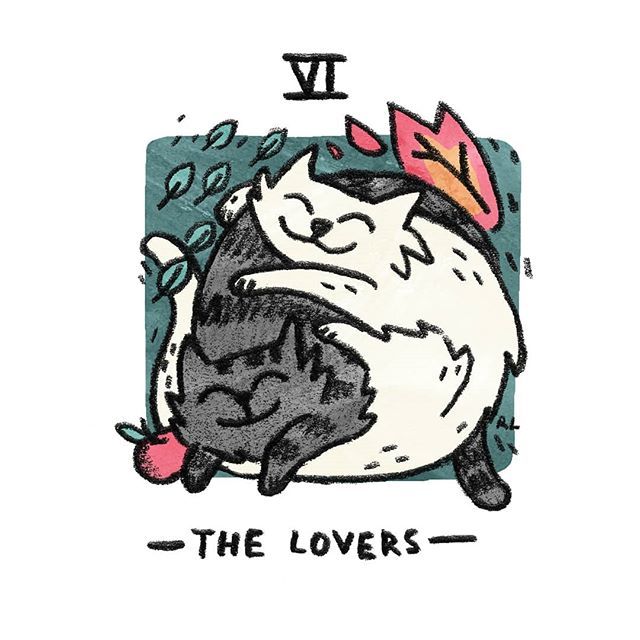 The Lovers card from the Mini Cat Tarot deck