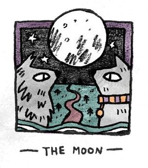 The Moon card from the Mini Cat Tarot deck