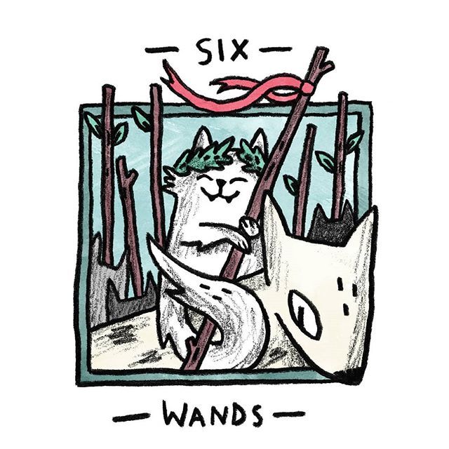 Six of Wands card from the Mini Cat Tarot deck