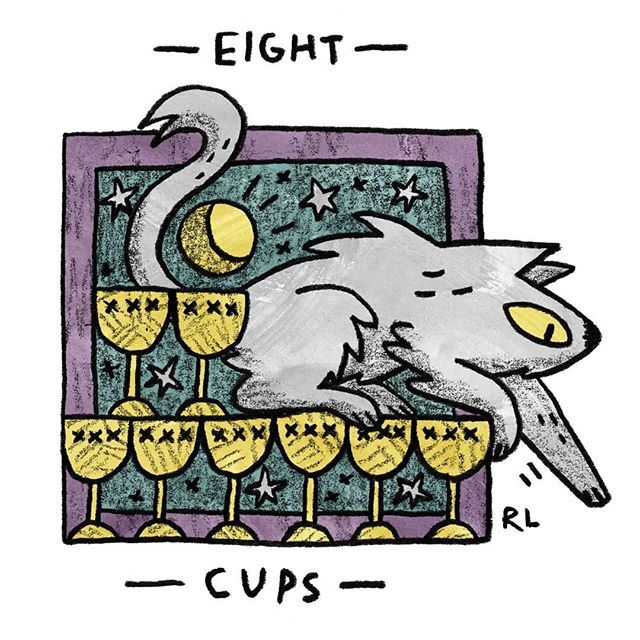 Eight of Cups card from the Mini Cat Tarot deck