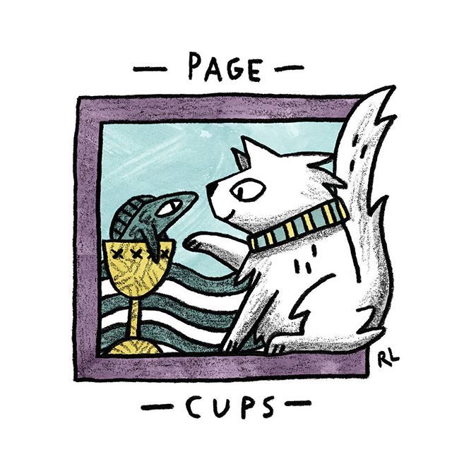 Page of Cups card from the Mini Cat Tarot deck