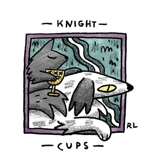 Knight of Cups card from the Mini Cat Tarot deck