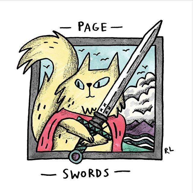 Page of Swords card from the Mini Cat Tarot deck