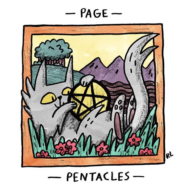 Page of Pentacles card from the Mini Cat Tarot deck