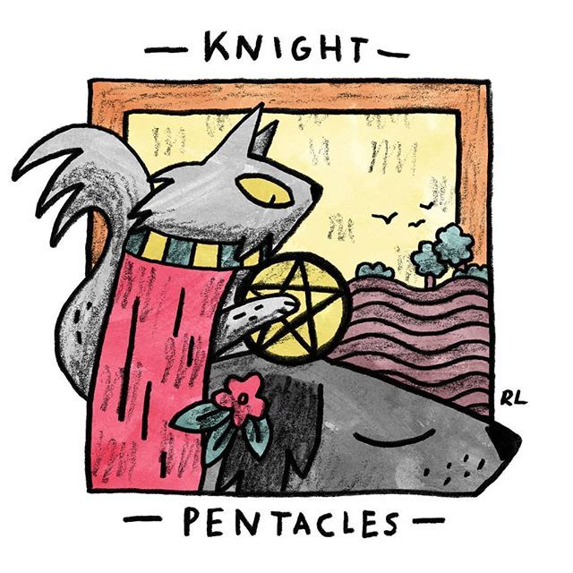 Knight of Pentacles card from the Mini Cat Tarot deck