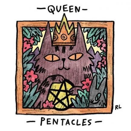 Queen of Pentacles card from the Mini Cat Tarot deck
