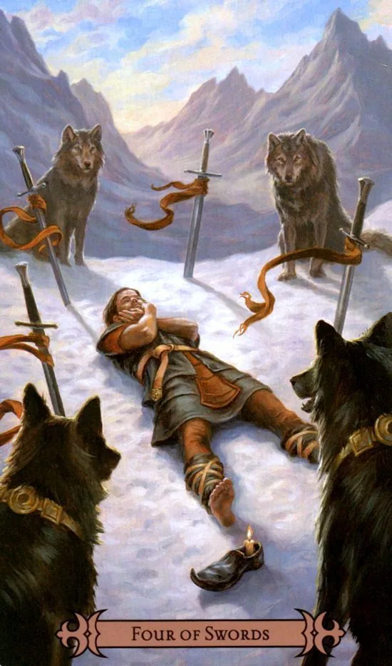 4 of Swords card from the Modern Spellcasters Tarot deck