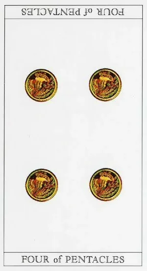 The Moon Princess Himoko Tarot Review 7 4 of Pentacles card from The Moon Princess Himoko Tarot
