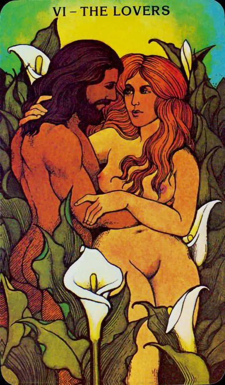 The Lovers - Morgan-Greer Tarot card The Lovers card from the Morgan-Greer Tarot deck