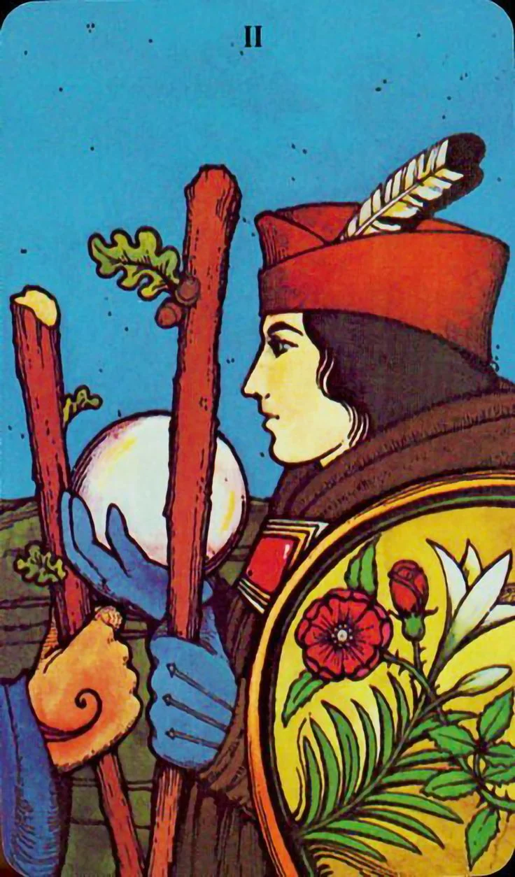 Two of Wands card from the Morgan-Greer Tarot deck