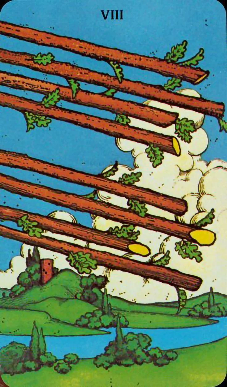 Eight of Wands card from the Morgan-Greer Tarot deck