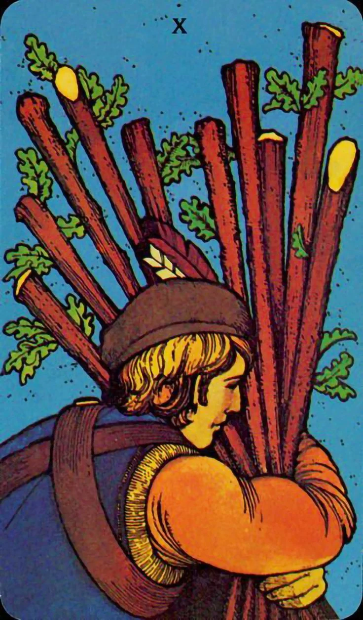 Ten of Wands card from the Morgan-Greer Tarot deck