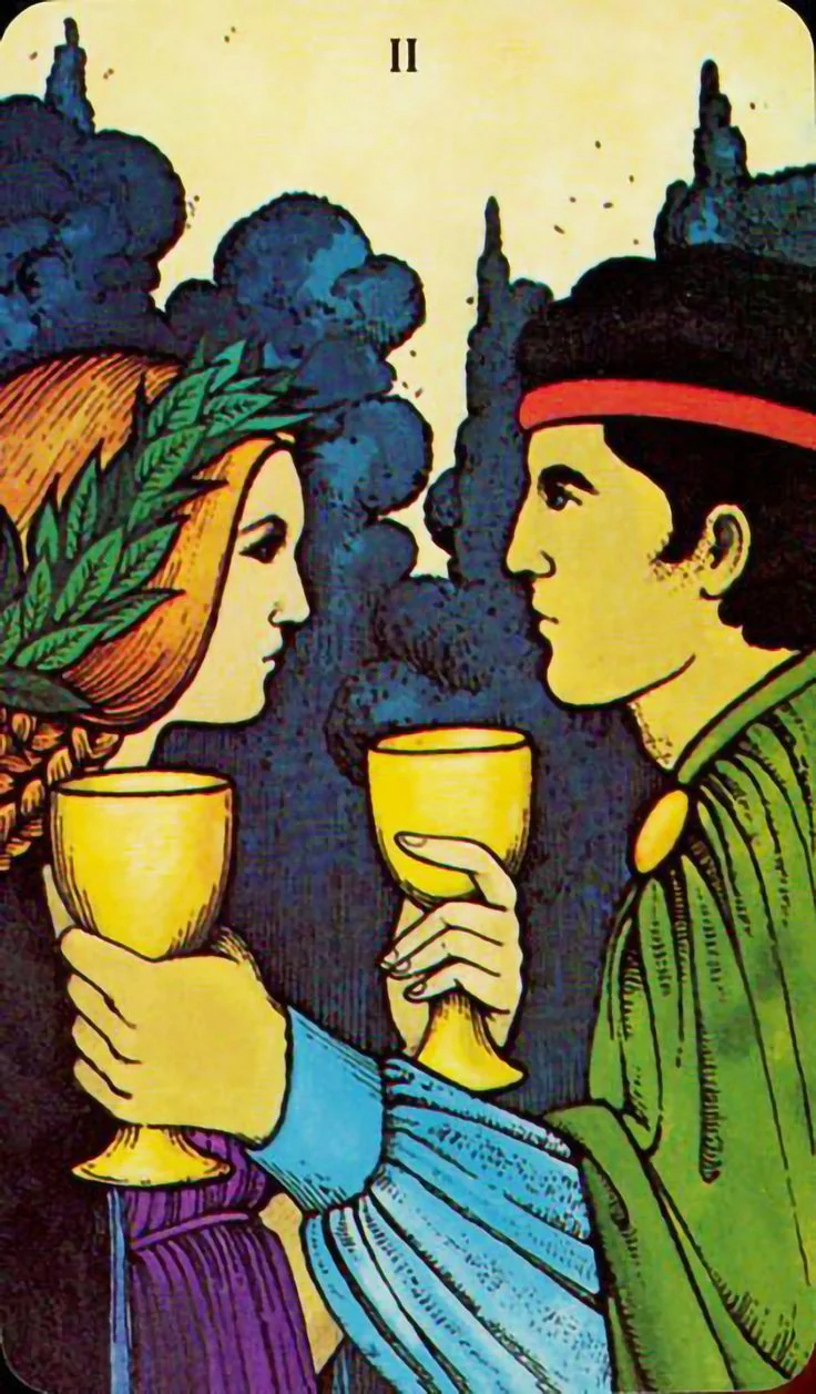 Two of Cups - Morgan-Greer Tarot card Two of Cups card from the Morgan-Greer Tarot deck