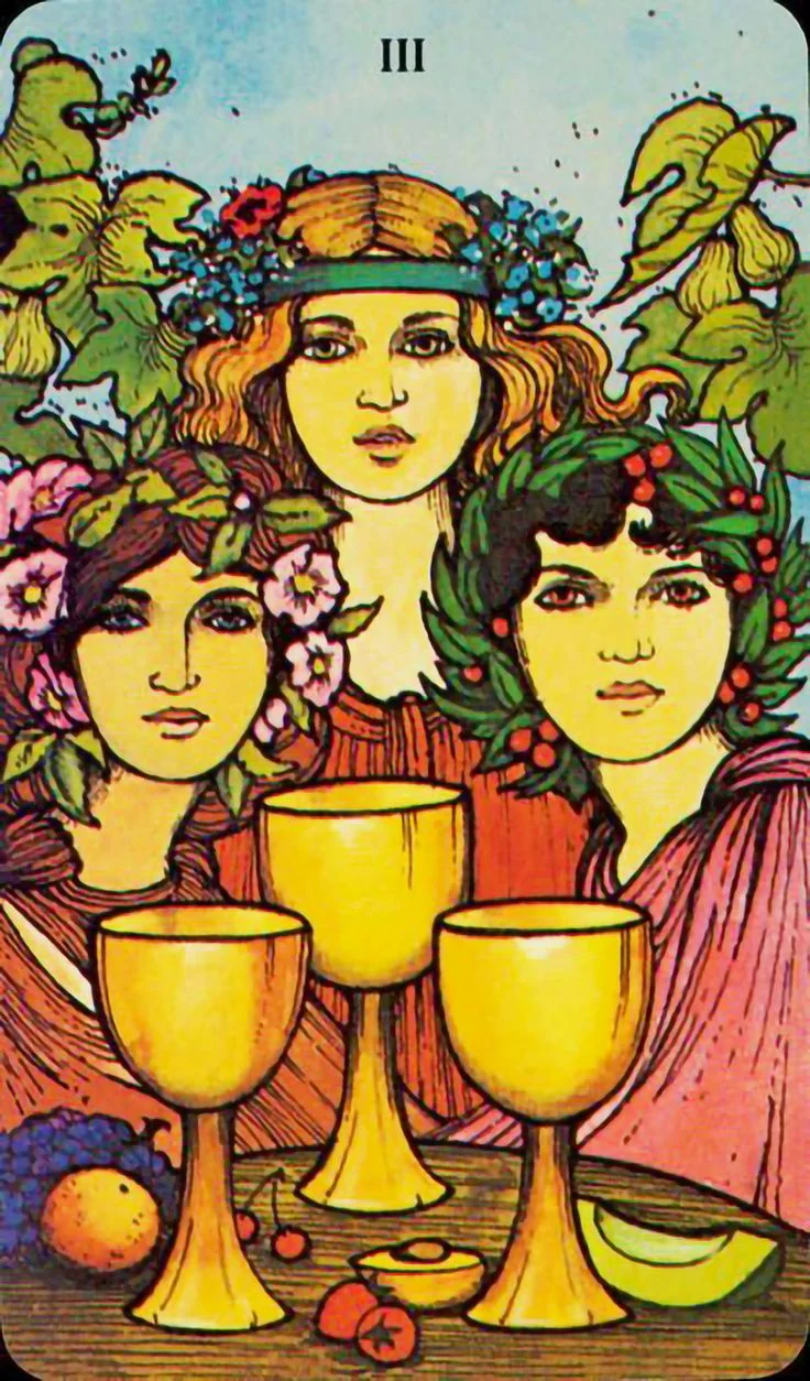 Three of Cups card from the Morgan-Greer Tarot deck