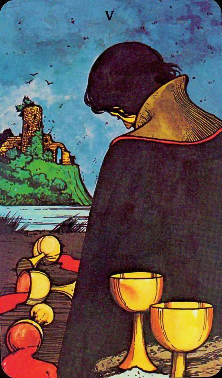 Five of Cups card from the Morgan-Greer Tarot deck