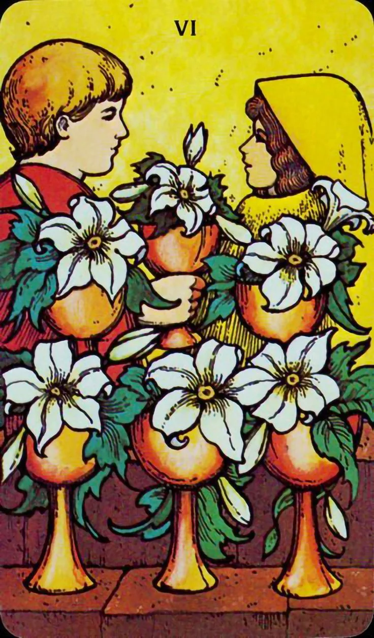 Six of Cups - Morgan-Greer Tarot card Six of Cups card from the Morgan-Greer Tarot deck