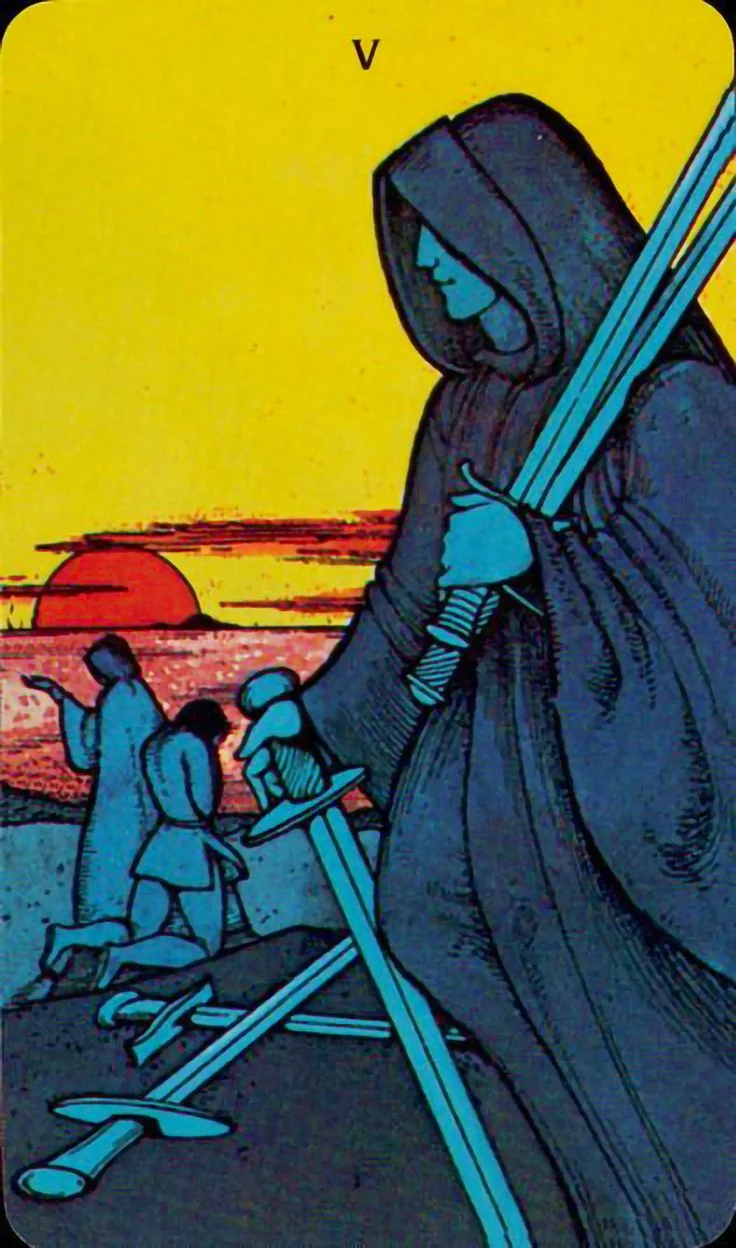 Five of Swords - Morgan-Greer Tarot card Five of Swords card from the Morgan-Greer Tarot deck