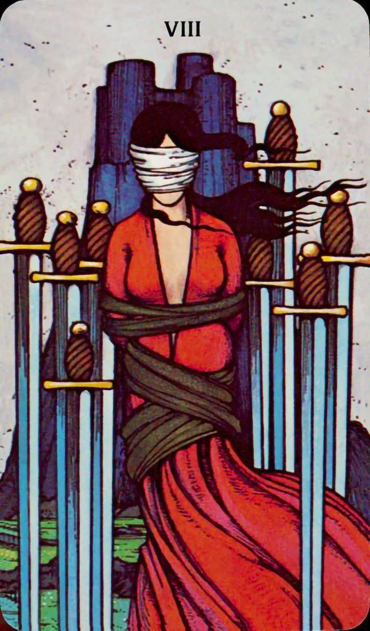 Eight of Swords card from the Morgan-Greer Tarot deck