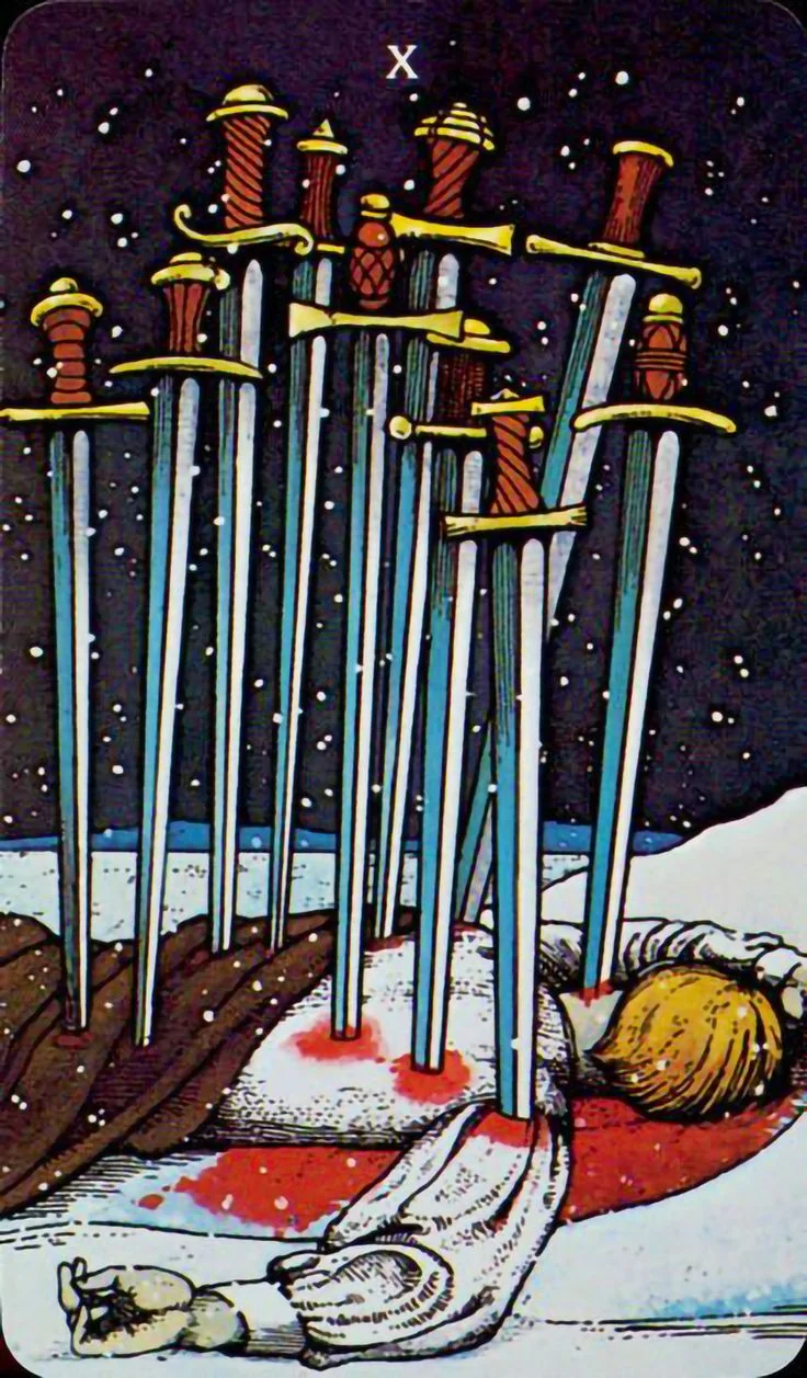 Ten of Swords card from the Morgan-Greer Tarot deck