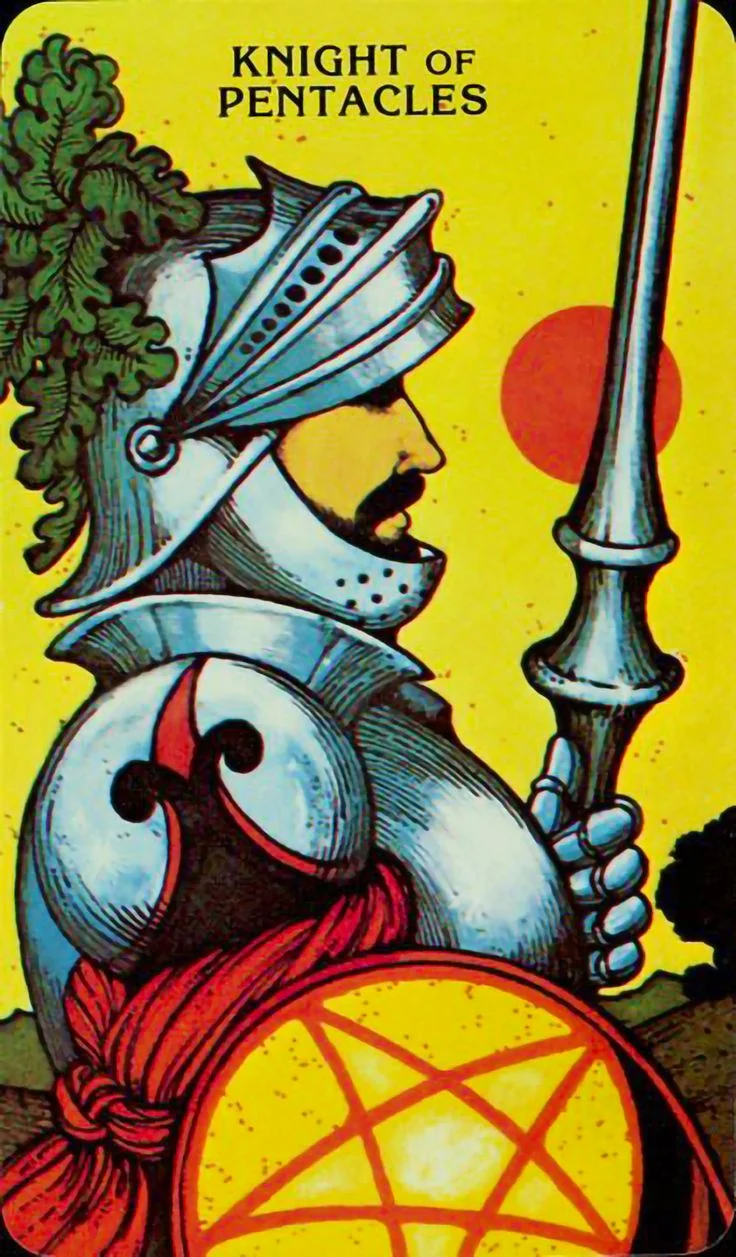 Knight of Pentacles card from the Morgan-Greer Tarot deck