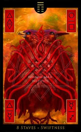 Eight of Staves — Swiftness - Mutational Alchemy Tarot - m1thr0s and Izi Ningishzidda