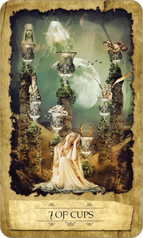 Seven of Cups - Mystic Dreamer Tarot - Tarot Deck by Heidi Darras, companion text by Barbara Moore