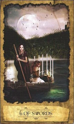 Six of Swords from the Mystic Dreamer Tarot by Heidi Darras and Barbara Moore
