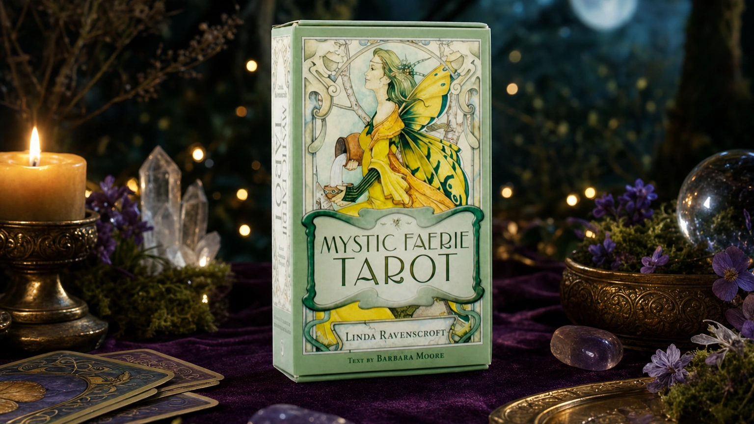 Mystic Faerie Tarot product box lifestyle image