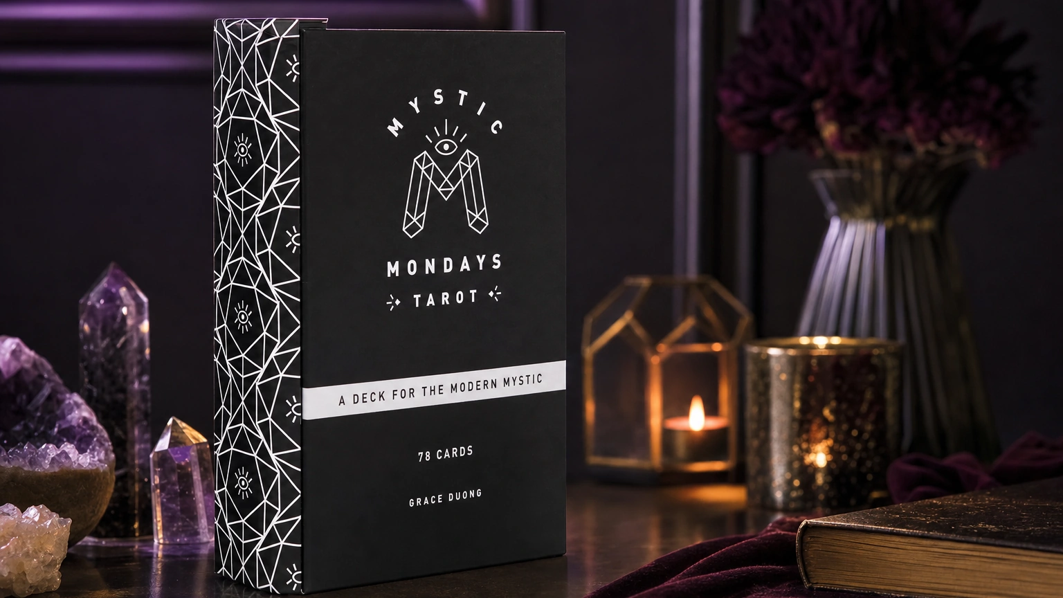 Mystic Mondays Tarot Deck by Grace Duong in a modern reading space Mystic Mondays Tarot Deck by Grace Duong in a modern reading space