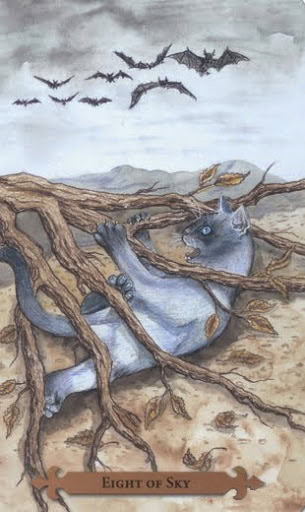 Eight of Sky — Mystical Cats Tarot by Lunaea Weatherstone, art by Mickie Mueller