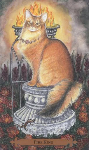 Fire King — Mystical Cats Tarot by Lunaea Weatherstone, art by Mickie Mueller