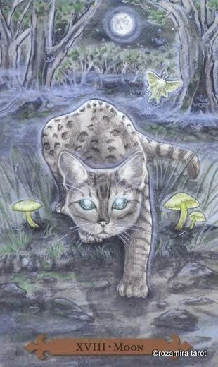 Moon — Mystical Cats Tarot by Lunaea Weatherstone, art by Mickie Mueller