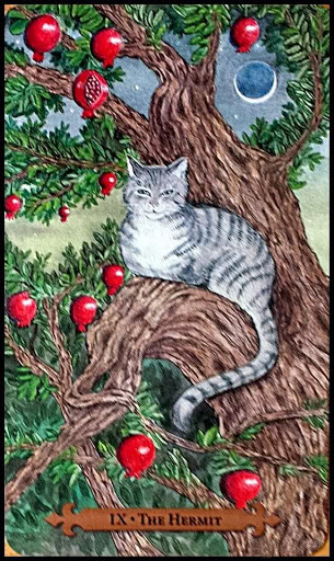 The Hermit — Mystical Cats Tarot by Lunaea Weatherstone, art by Mickie Mueller