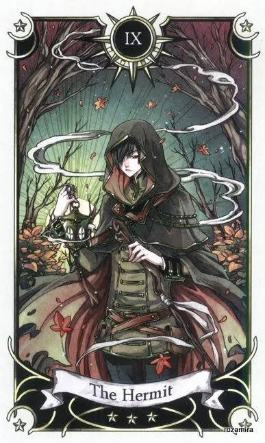 The Hermit card from the Mystical Manga Tarot deck