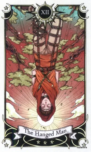 The Hanged Man card from the Mystical Manga Tarot deck