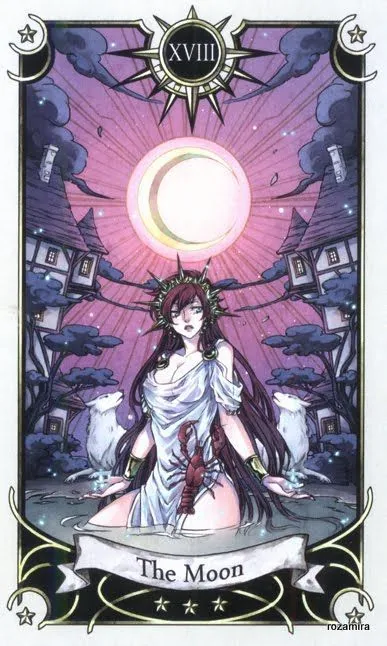 The Moon card from the Mystical Manga Tarot deck