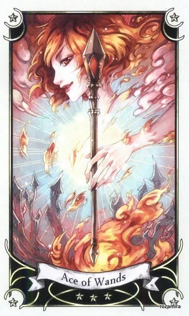 Ace of Wands card from the Mystical Manga Tarot deck