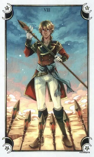 Seven of Wands card from the Mystical Manga Tarot deck