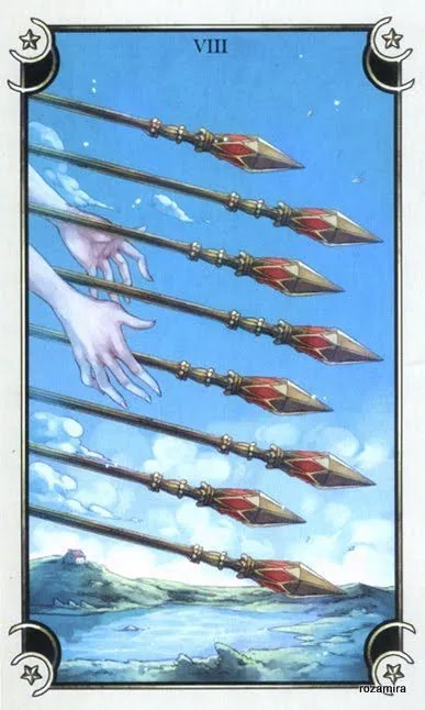 Eight of Wands card from the Mystical Manga Tarot deck