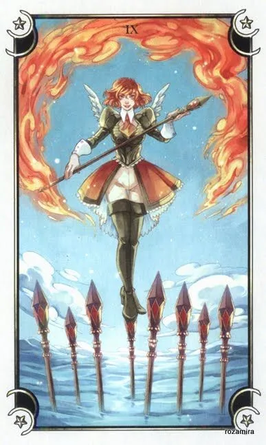 Nine of Wands card from the Mystical Manga Tarot deck