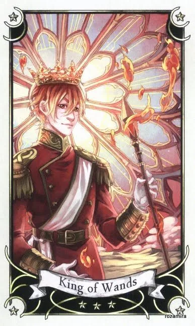 King of Wands card from the Mystical Manga Tarot deck