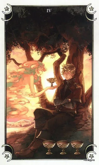 Four of Cups card from the Mystical Manga Tarot deck
