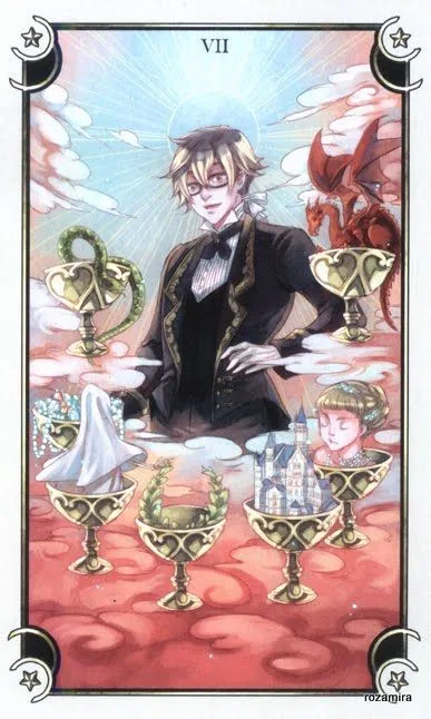 Seven of Cups card from the Mystical Manga Tarot deck