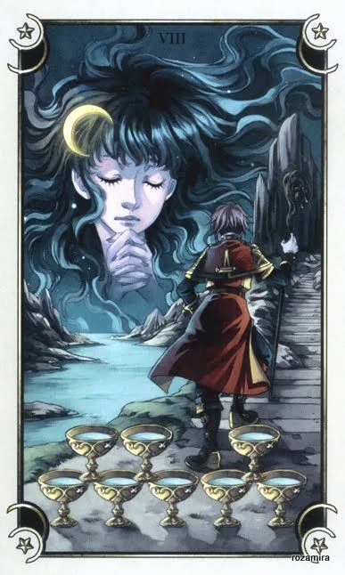 Eight of Cups card from the Mystical Manga Tarot deck