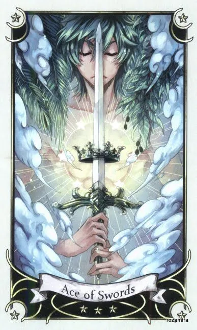 Ace of Swords card from the Mystical Manga Tarot deck